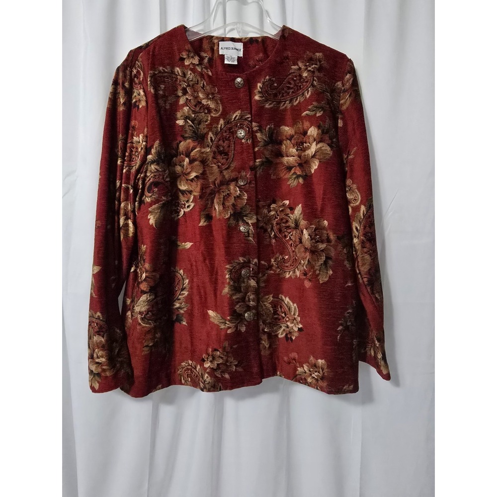Alfred Dunner Women's Burgundy/Red Paisley Flowers  Grandma Blazer Size 14